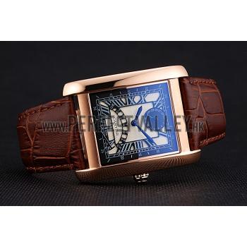 Cheap Cartier Tank Black Dial Rose Gold Case Brown Leather Strap  622765