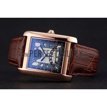 Cheap Cartier Tank Black Dial Rose Gold Case Brown Leather Strap  622765