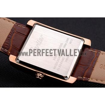 Cheap Cartier Tank Black Dial Rose Gold Case Brown Leather Strap  622765