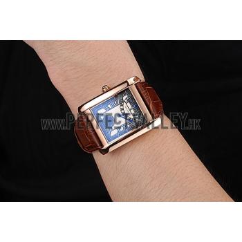 Cheap Cartier Tank Black Dial Rose Gold Case Brown Leather Strap  622765