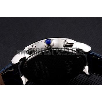 Cartier Rotonde Chronograph Black And White Dial Stainless Steel Case Blue Leather Strap