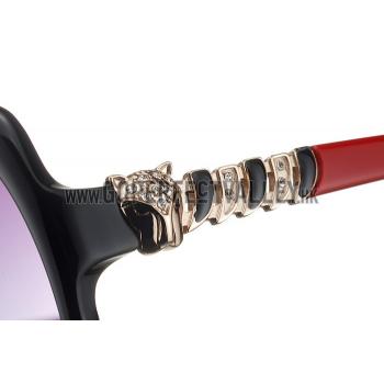 Cheap Cartier Golden Diamond Detail Black Frame Red Temples Sunglasses 308283