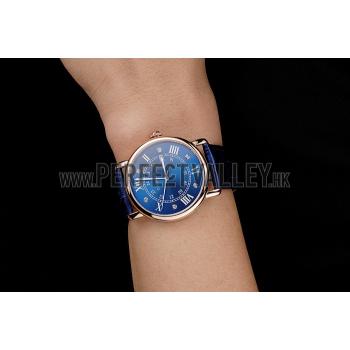 Cartier Ronde Solo Blue Dial Diamond Hour Marks Rose Gold Case Blue Leather Strap