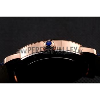 Cartier Ronde Solo Blue Dial Diamond Hour Marks Rose Gold Case Blue Leather Strap