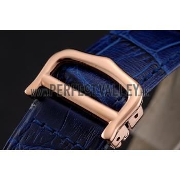 Cartier Ronde Solo Blue Dial Diamond Hour Marks Rose Gold Case Blue Leather Strap