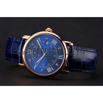 Cartier Ronde Solo Blue Dial Diamond Hour Marks Rose Gold Case Blue Leather Strap