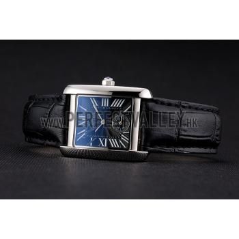 Cartier Tank MC Stainless Steel Case Black Dial Black Leather Strap  622174