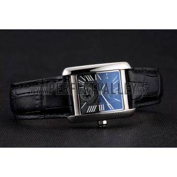 Cartier Tank MC Stainless Steel Case Black Dial Black Leather Strap  622174