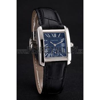 Cartier Tank MC Stainless Steel Case Black Dial Black Leather Strap  622174