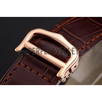 Replica Cartier Ronde Solo Black Dial Diamond Bezel Rose Gold Case Brown Leather Strap