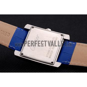 Cartier Tank MC Stainless Steel Diamond Case White Dial Blue Leather Strap  622172