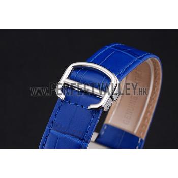 Cartier Tank MC Stainless Steel Diamond Case White Dial Blue Leather Strap  622172