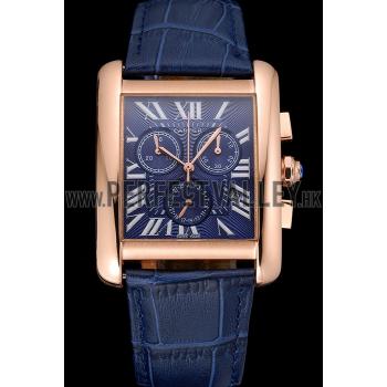 Cartier Tank MC Blue Dial Gold Case Blue Leather Bracelet  622695