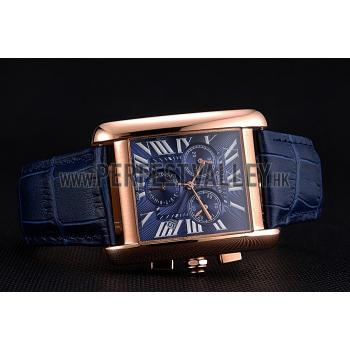 Cartier Tank MC Blue Dial Gold Case Blue Leather Bracelet  622695