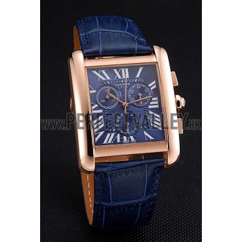 Cartier Tank MC Blue Dial Gold Case Blue Leather Bracelet  622695