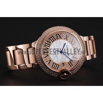 Swiss Cartier Ballon Bleu 46 MM Diamond Dial Diamond Case Rose Gold Bracelet 1453880