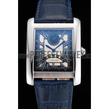 Cartier Tank White Dial Stainless Steel Case Blue Leather Strap  622762