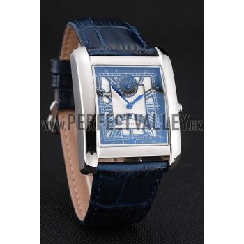 Cartier Tank White Dial Stainless Steel Case Blue Leather Strap  622762