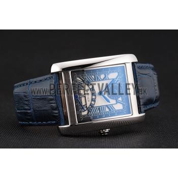 Cartier Tank White Dial Stainless Steel Case Blue Leather Strap  622762