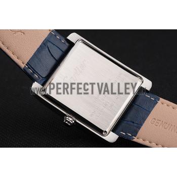 Cartier Tank White Dial Stainless Steel Case Blue Leather Strap  622762