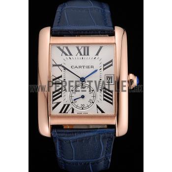 Cartier Tank MC White Dial Gold Case Blue Leather Strap  622577