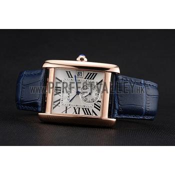 Cartier Tank MC White Dial Gold Case Blue Leather Strap  622577