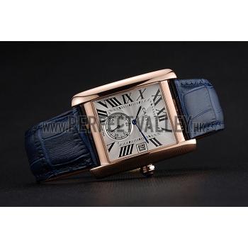 Cartier Tank MC White Dial Gold Case Blue Leather Strap  622577