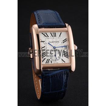 Cartier Tank MC White Dial Gold Case Blue Leather Strap  622577