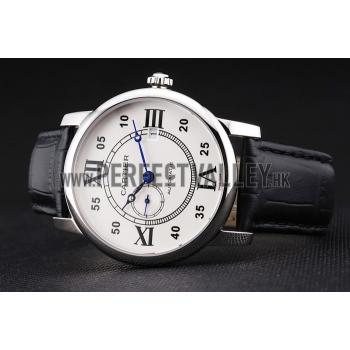 Cheap Swiss Cartier Rotonde Solo White Dial Silver Case Black Leather Strap