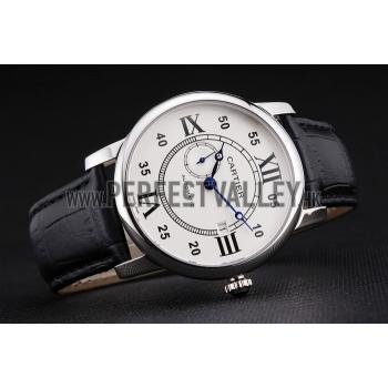 Cheap Swiss Cartier Rotonde Solo White Dial Silver Case Black Leather Strap