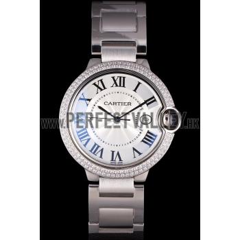 Cartier Ballon Bleu 44mm White Dial Diamonds Stainless Steel Case And Bracelet