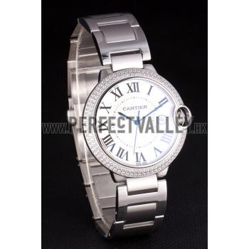 Cartier Ballon Bleu 44mm White Dial Diamonds Stainless Steel Case And Bracelet