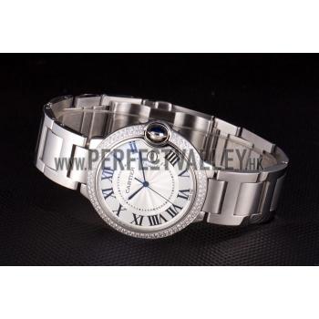 Cartier Ballon Bleu 44mm White Dial Diamonds Stainless Steel Case And Bracelet