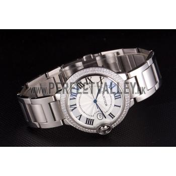 Cartier Ballon Bleu 44mm White Dial Diamonds Stainless Steel Case And Bracelet