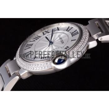 Cartier Ballon Bleu 44mm White Dial Diamonds Stainless Steel Case And Bracelet