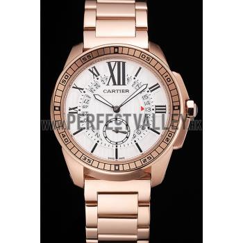 Cartier Calibre De Cartier Small Seconds White Dial Rose Gold Case And Bracelet Replica