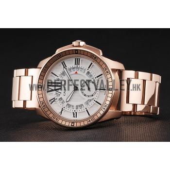 Cartier Calibre De Cartier Small Seconds White Dial Rose Gold Case And Bracelet Replica