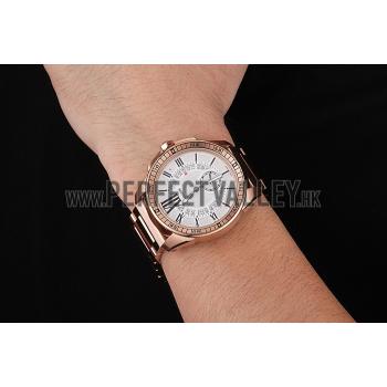 Cartier Calibre De Cartier Small Seconds White Dial Rose Gold Case And Bracelet Replica