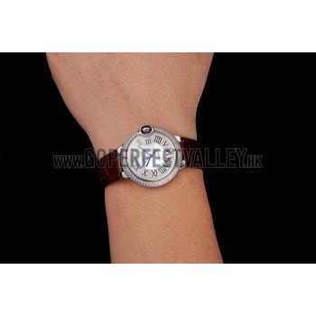 Swiss Cartier Ballon Bleu 46 MM Diamond Dial  Diamond Case Brown Leather Bracelet 1453895 Replica