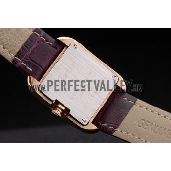 Cartier Tank Anglaise White Tiger Dial Gold Case Purple Leather Bracelet Replica