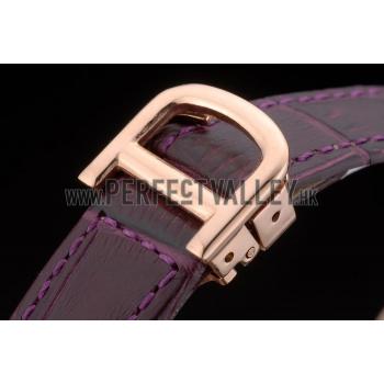 Cartier Tank Anglaise White Tiger Dial Gold Case Purple Leather Bracelet Replica