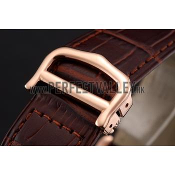 Cartier Ronde Solo Brown Dial Diamond Hour Marks Rose Gold Case Brown Leather Strap