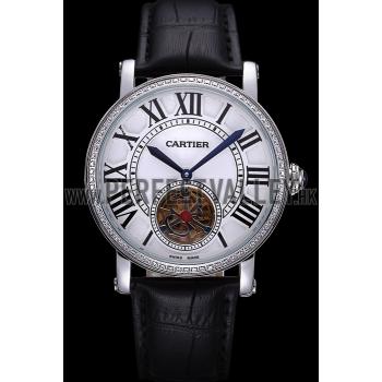 Cartier Rotonde Flying Tourbillon Diamonds White Dial 621954