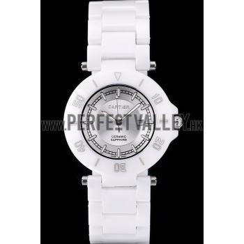 Cartier Pasha 39mm Silver Dial White Ceramic Case Rubber Bracelet