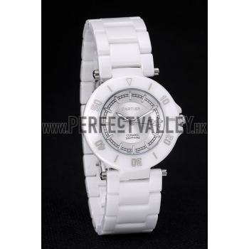 Cartier Pasha 39mm Silver Dial White Ceramic Case Rubber Bracelet