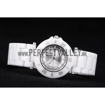 Cartier Pasha 39mm Silver Dial White Ceramic Case Rubber Bracelet