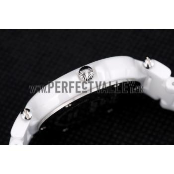 Cartier Pasha 39mm Silver Dial White Ceramic Case Rubber Bracelet