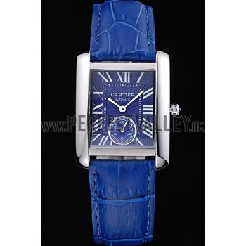 Cartier Tank MC Stainless Steel Case Blue Dial Blue Leather Strap   622178