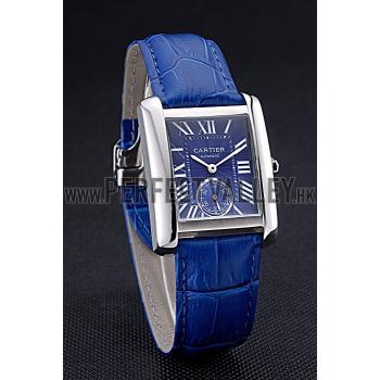 Cartier Tank MC Stainless Steel Case Blue Dial Blue Leather Strap   622178