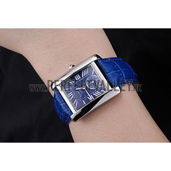 Cartier Tank MC Stainless Steel Case Blue Dial Blue Leather Strap   622178